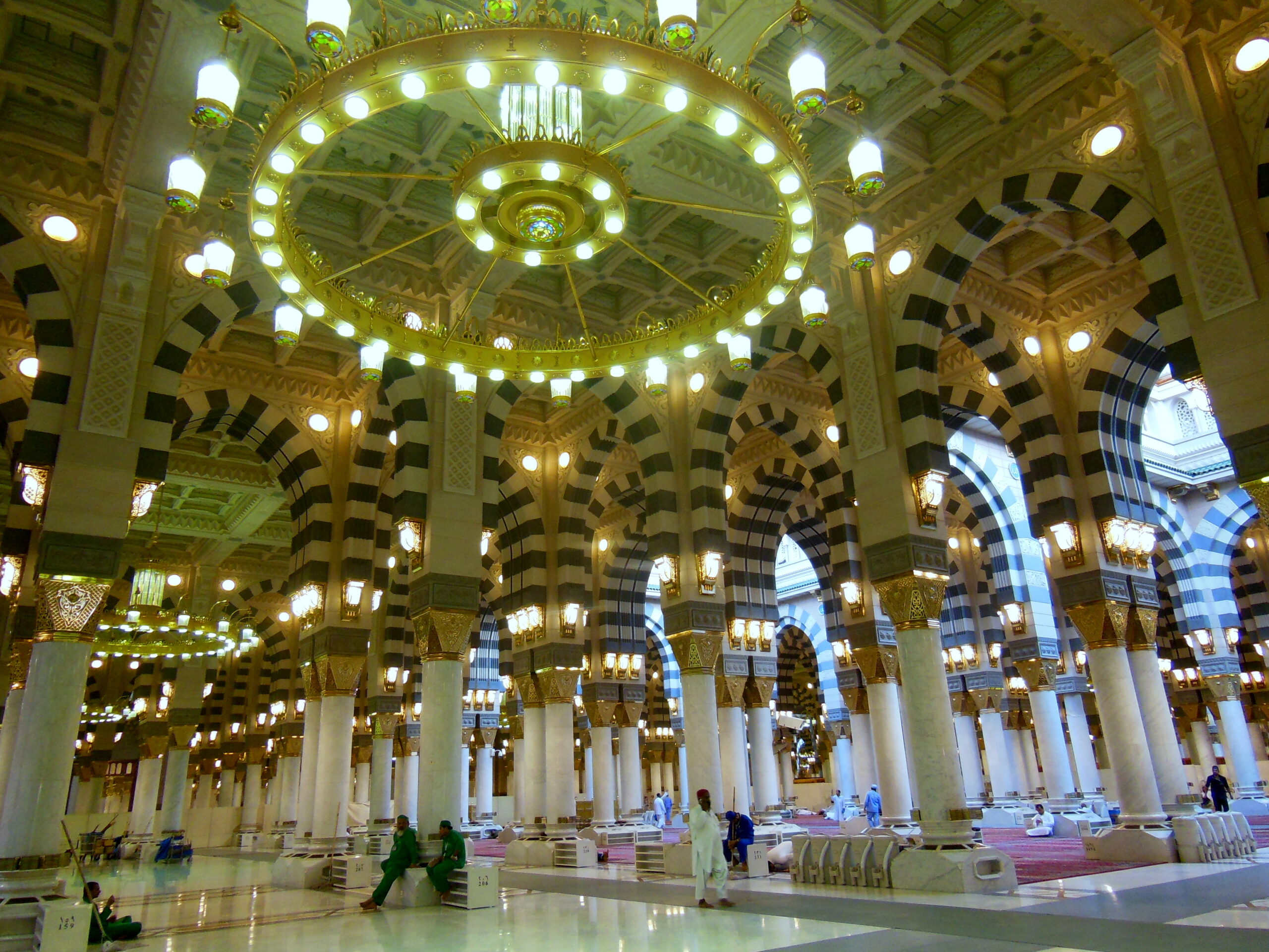 Interior prayer hall of Masjid an-Nabawi Madina for international Umrah pilgrims